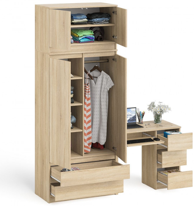 Мори компьютерный стол МС-6 правый + Шкаф МШ900.1 + Антресоль МА900.1, дуб сонома