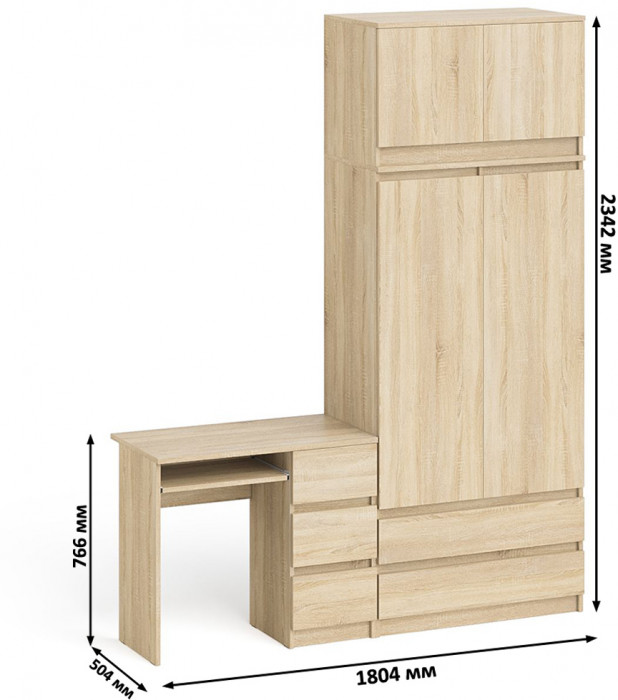 Мори компьютерный стол МС-6 правый + Шкаф МШ900.1 + Антресоль МА900.1, дуб сонома