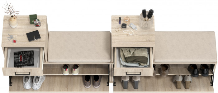 Лира ГК 2-0714+2-0714дубсон Тумба под обувь, цвет дуб сонома, ШхГхВ 200х33х75,5 см., универсальная сборка