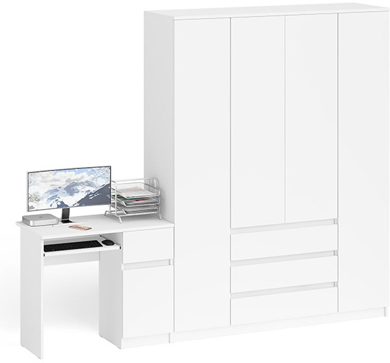 Мори Стол компьютерный МС-1 правый + Шкаф МШ1600.1, цвет белый, ШхГхВ 250,4х50,4х209,6 см., выдвижной ящик справа, НЕ универсальная сборка