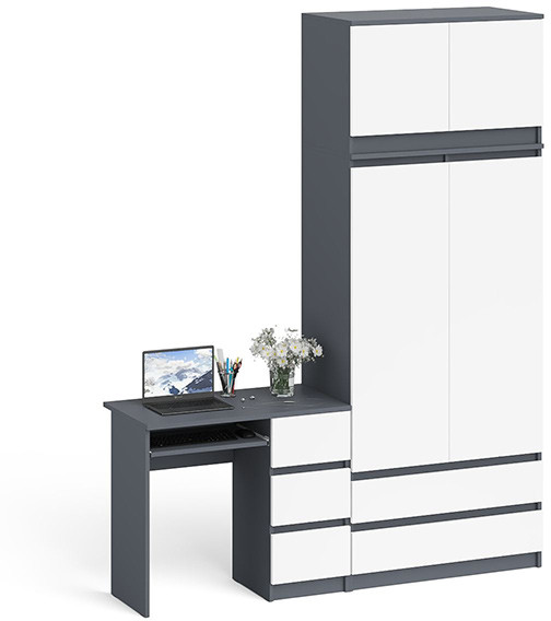 Мори Стол компьютерный МС-6 правый + Шкаф МШ900.1 + Антресоль МА900.1, цвет графит/белый, ШхГхВ 180,4х50,4х234,2 см., выдвиж. ящики справа, НЕ ун. сб.