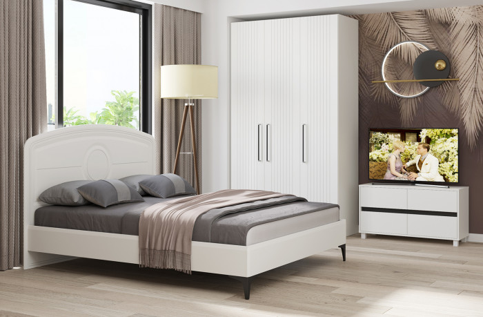 Валенсия Спальня 13.12 Шкаф комбинированный, цвет ЛДСП белый шагрень/МДФ белый шагрень, ШхГхВ 126х54,1х225,3 см., универсальная сборка, зеркало внутри