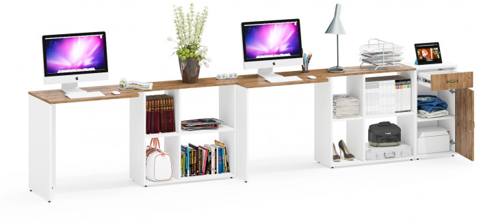 Лидер-8 Стол + Стол + Тумба МД 3.15, белый шагрень/крафт золото