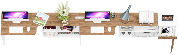 Лидер-8 Стол + Стол + Тумба МД 3.15, белый шагрень/крафт золото