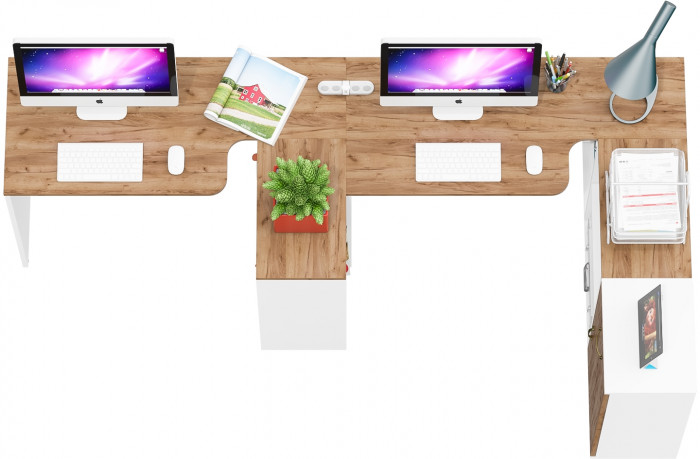 Лидер-8 Стол + Стол + Тумба МД 3.15, белый шагрень/крафт золото