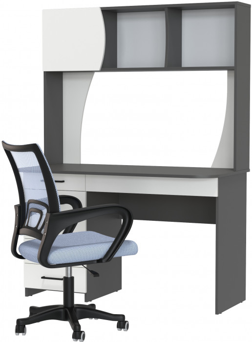 Стол 6-0606 Сигма + кресло 103 серое, цвет графит/белый, ШхГхВ 120,5х60,5х166 см., НЕ универсальная сборка