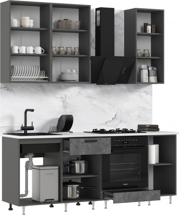 Кухня Рио NEW ЛДСП 2,0/900м (490) Компановка №2 Бетон светлый/Бетон темный, Графит