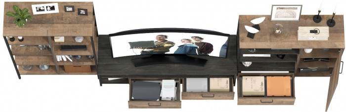 Трувор Гостиная 044, цвет дуб гранж песочный/интра, ШхГхВ 348,8х45,4х146 см., универсальная сборка