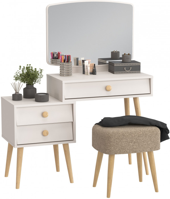 Афина Спальня 4-25901М1к.с. Трюмо + Банкетка 6-5135ТКШкор Полли, цвет кашемир серый/ткань коричневая, ШхГхВ 105х38,6х129 + 44х34х45 см., универс. сб.