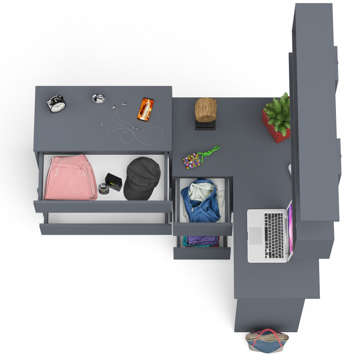 Мори компьютерный стол МС-16 левый + Комод МК800.4 + Полка 1200, графит