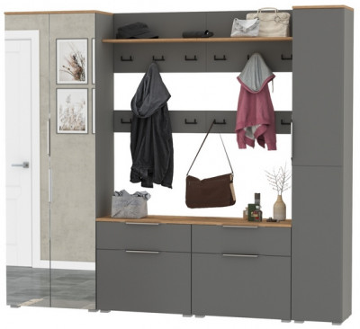 Октава Прихожая 33, цвет серый графит/дуб крафт золотой/фасады МДФ серый графит, ШхГхВ 226,4х35,4х197,6 см., универсальная сборка