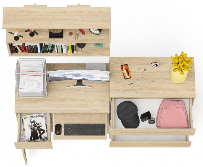 Мори компьютерный стол МС-1 левый + Комод МК800.4 + Полка 900, дуб сонома