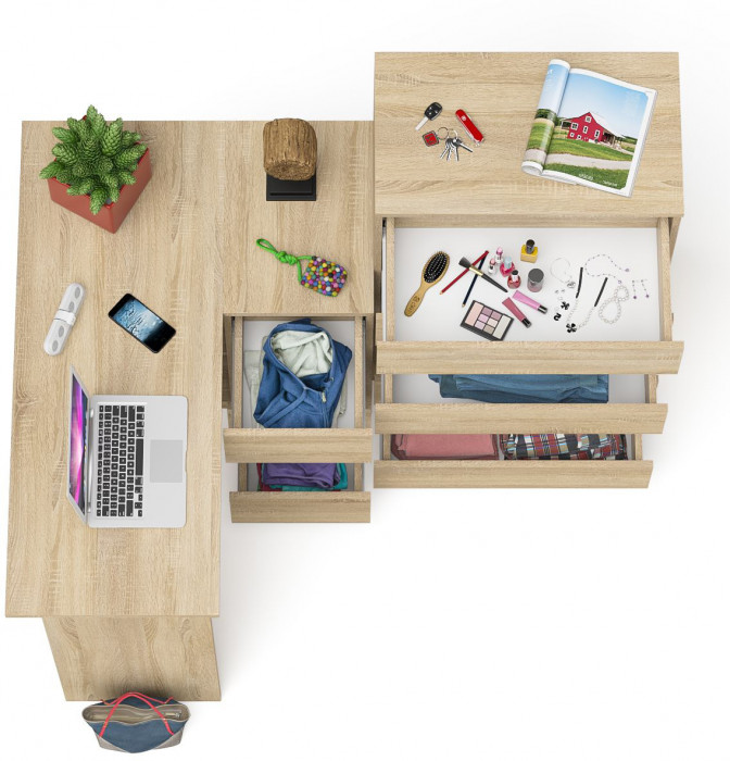 Мори компьютерный стол МС-16 правый + Комод МК700.5, дуб сонома