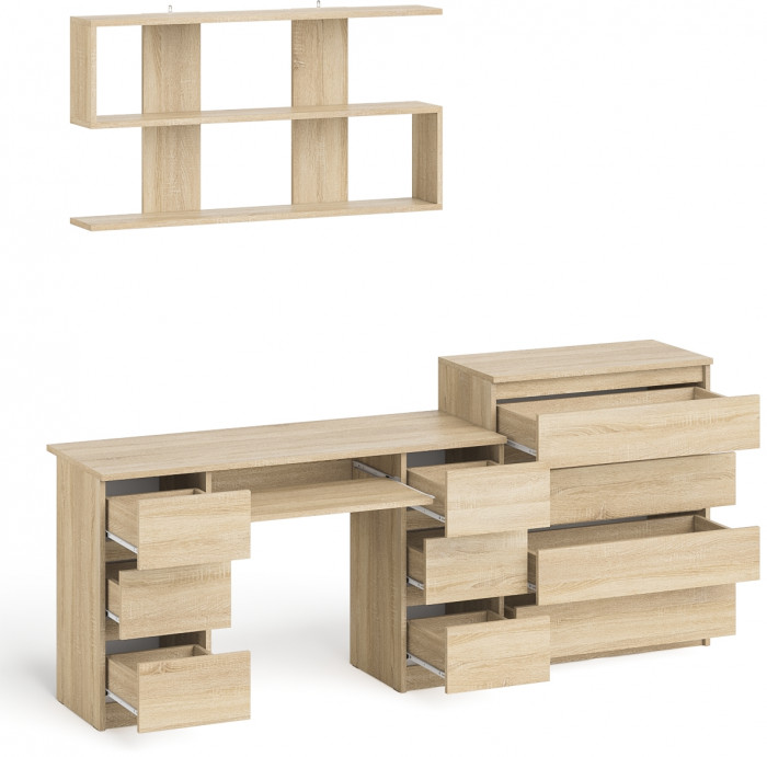 Мори компьютерный стол МС-2 + Комод МК800.4 + Полка 1200, дуб сонома