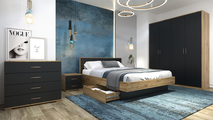 Модульная спальная комната "Мишель" - Дуб наварра/Антрацит