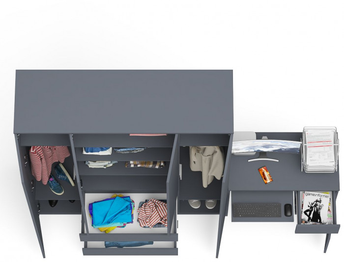 Мори Стол компьютерный МС-1 правый + Шкаф МШ1600.1, цвет графит, ШхГхВ 250,4х50,4х209,6 см., выдвижной ящик справа, НЕ универсальная сборка