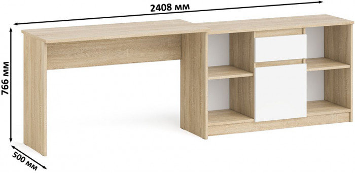 Мори Стол письменный МСП1200.1 + Тумба МТВ1204.1, цвет дуб сонома/белый, ШхГхВ 240,8х50х76,6 см., универсальная сборка