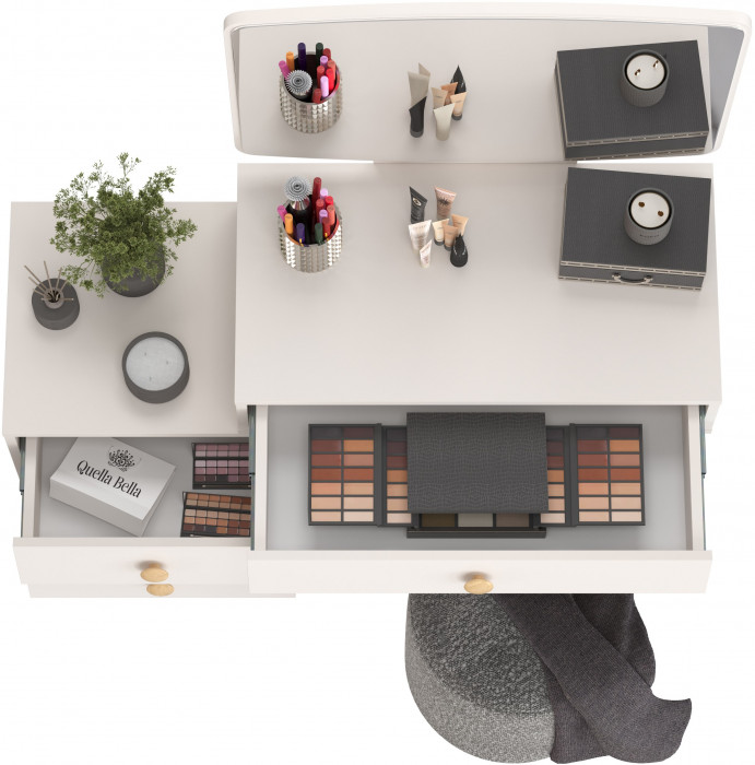 Афина Спальня 4-25901М1к.с. Трюмо + Банкетка 6-5137ТКШтем.серый Марта, цвет кашемир серый/ткань тёмно-серая, ШхГхВ 105х38,6х129 + 36х36х46 см, ун. сб.