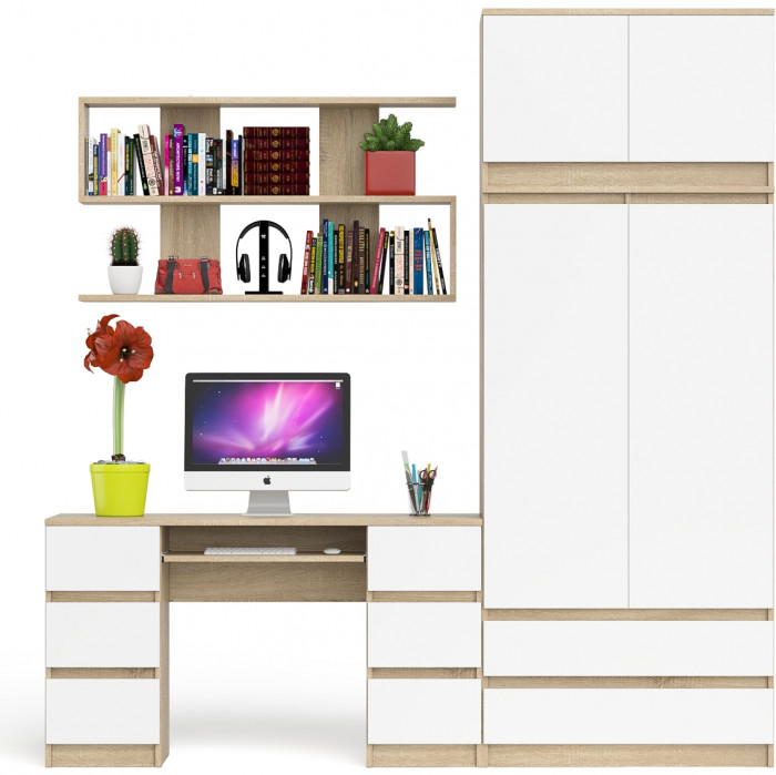 Мори компьютерный стол МС-2 + Шкаф МШ900.1 + Антресоль МА900.1 + Полка 1200, дуб сонома/белый