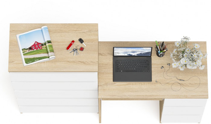 Мори компьютерный стол МС-6 правый + Комод МК700.5, дуб сонома/белый