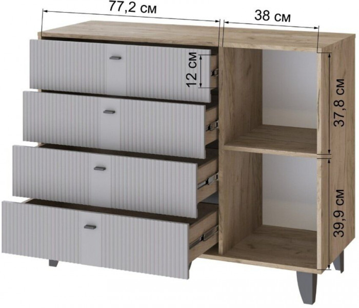 Комод Катрин-13 дуб крафт серый/серый