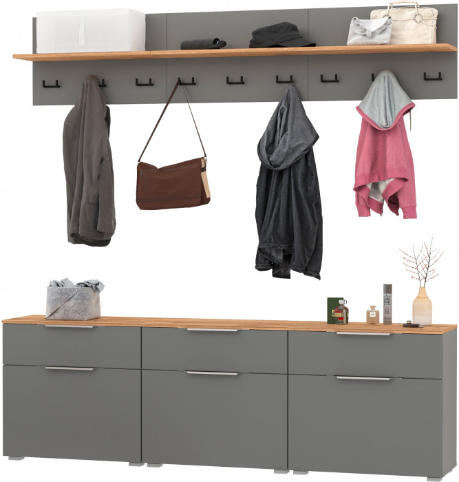 Октава Прихожая 04, серый графит/дуб крафт золотой/фасады МДФ серый графит