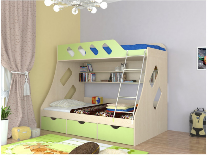 Дельта-20.01 Детская двухъярусная кровать с лестницей (Орех, Дуб молочный)