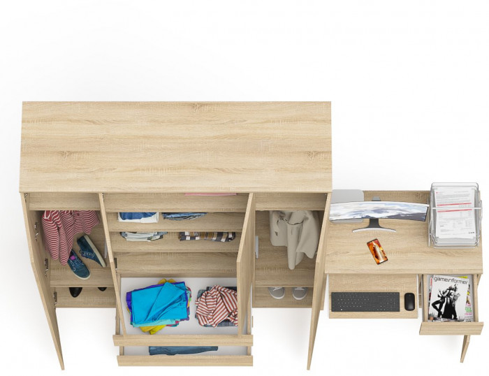 Мори Стол компьютерный МС-1 правый + Шкаф МШ1600.1, цвет дуб сонома, ШхГхВ 250,4х50,4х209,6 см., выдвижной ящик справа, НЕ универсальная сборка