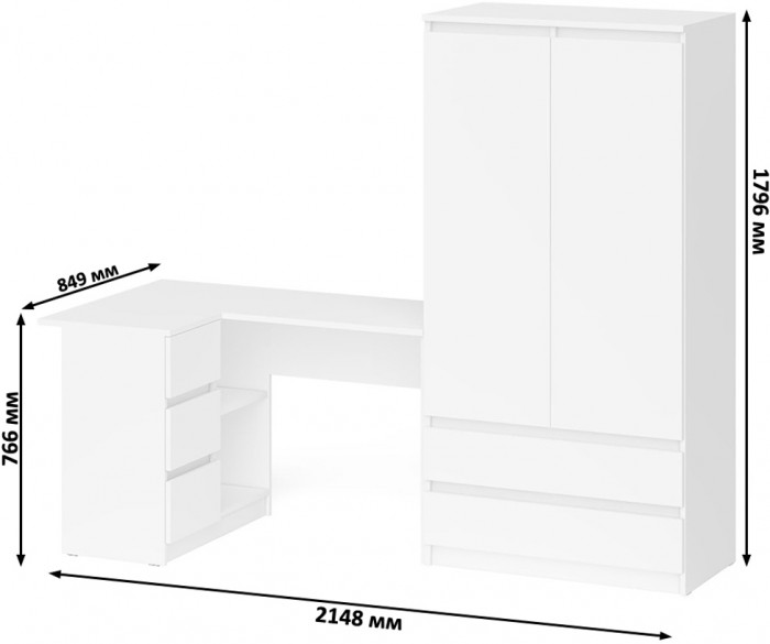 Мори Стол компьютерный МС-16 левый + Шкаф МШ900.1, цвет белый, ШхГхВ 214,8х84,9х179,6 см., выдвижные ящики слева, НЕ универсальная сборка