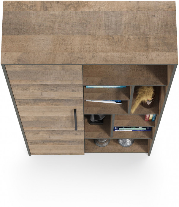 Трувор 13.206 Шкаф-стеллаж, цвет дуб гранж песочный/интра, ШхГхВ 93х37х194,2 см., универсальная сборка