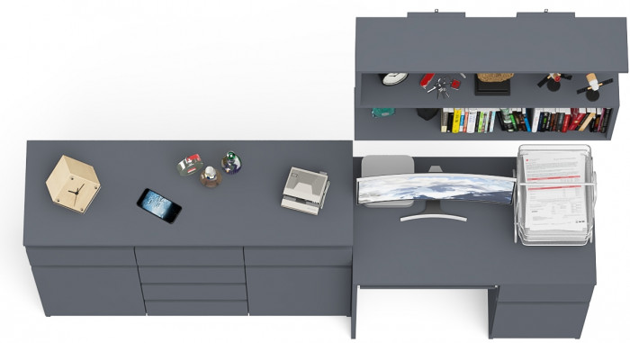 Мори Стол компьютерный МС-1 правый + Комод МК1200.4 + Полка 900, цвет графит, ШхГхВ 210,4х50х209,6 см., НЕ универсальная сборка