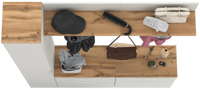 Октава Прихожая 34, белый шагрень/дуб крафт золотой/фасады МДФ белый шагрень