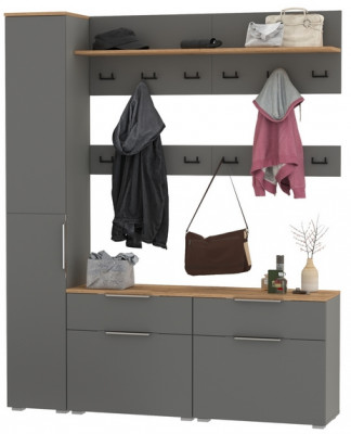 Октава Прихожая 34, цвет серый графит/дуб крафт золотой/фасады МДФ серый графит, ШхГхВ 162х35,4х197,6 см., универсальная сборка