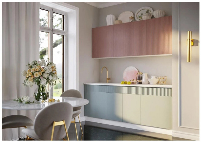 Кухня МДФ Оливия 2000 (Шарли Бриз/Шарли Мокко, Белый)