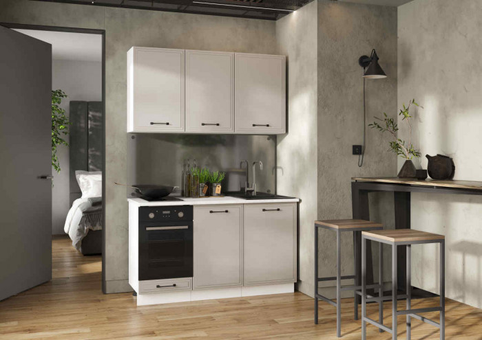 Кухня Индира 1,4 м белый/лофт дюна (столешница мрамор лацио белый)