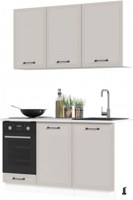 Кухня Индира 1,4 м белый/лофт дюна (столешница мрамор лацио белый)