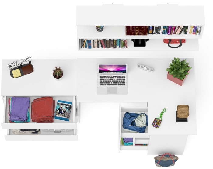 Мори компьютерный стол МС-16 правый + Комод МК800.1 + Полка 1200, белый