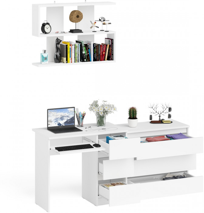 Мори компьютерный стол МС-6 правый + Комод МК800.1 + Полка 900, белый