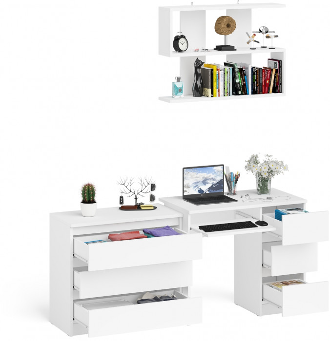 Мори компьютерный стол МС-6 правый + Комод МК800.1 + Полка 900, белый