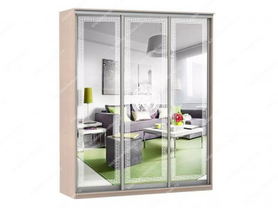 Шкаф купе Модерн 1776х450 3-х дверный 2-х секционный зеркальный с пескоструем №1 ясень