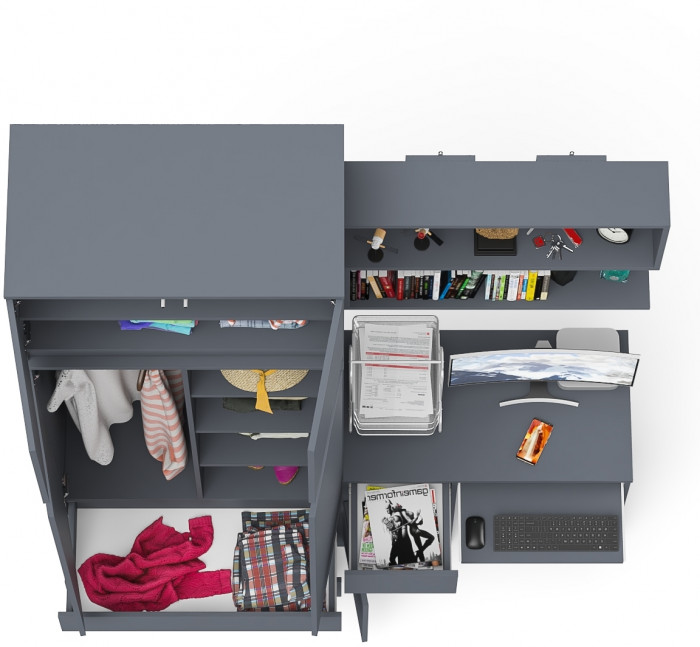 Мори компьютерный стол МС-1 левый + Шкаф МШ900.1 + Антресоль МА900.1 + Полка 900, графит