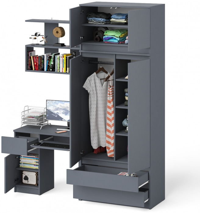 Мори компьютерный стол МС-1 левый + Шкаф МШ900.1 + Антресоль МА900.1 + Полка 900, графит