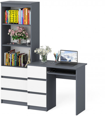 Мори Стол компьютерный МС-6 левый + Стеллаж МСТ600.3, цвет графит/белый, ШхГхВ 150,4х50х179,6 см., выдвижные ящики слева, НЕ универсальная сборка