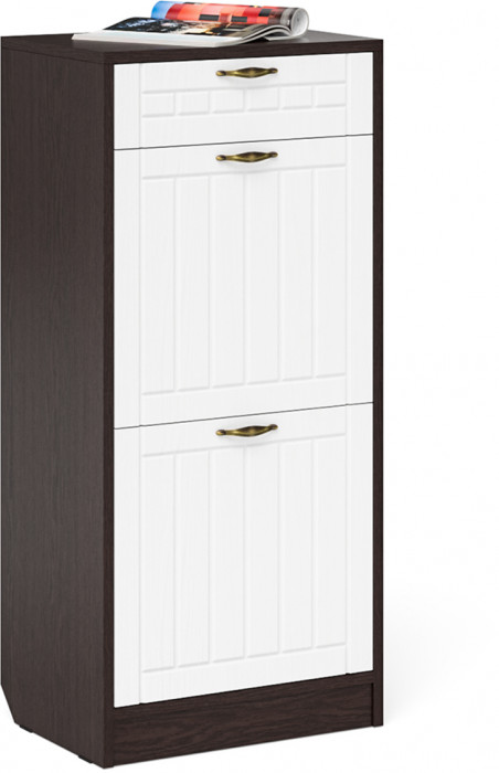 Прихожая П-6 Тумба для обуви 2 секции + Зеркало, цвет венге/фасады МДФ белое дерево фрезеровка прованс, ШхГхВ 50х35х210 см.