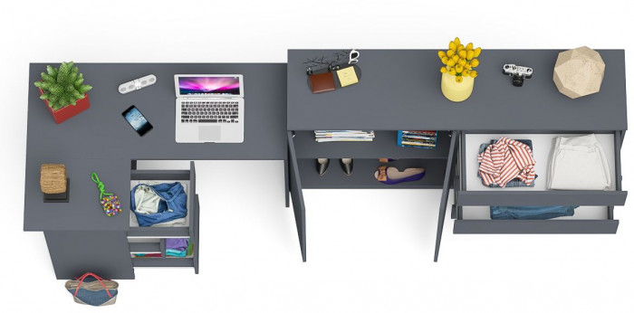 Мори компьютерный стол МС-16 левый + Комод МК1600.1, графит