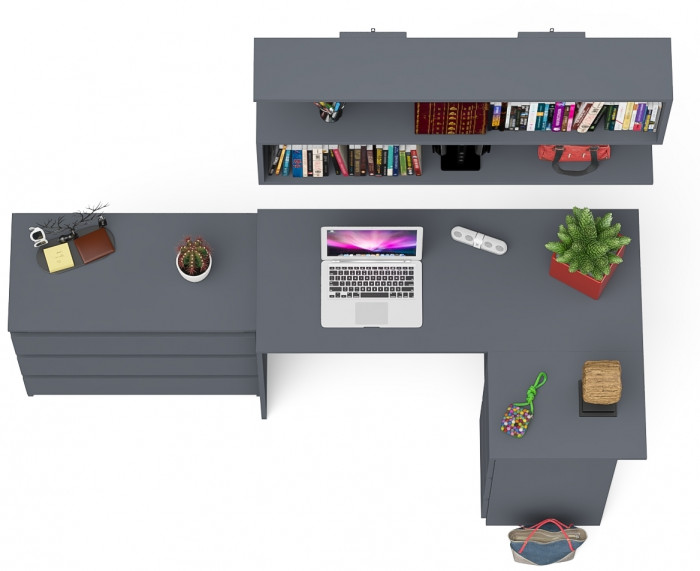 Мори компьютерный стол МС-16 правый + Комод МК800.1 + Полка 1200, графит