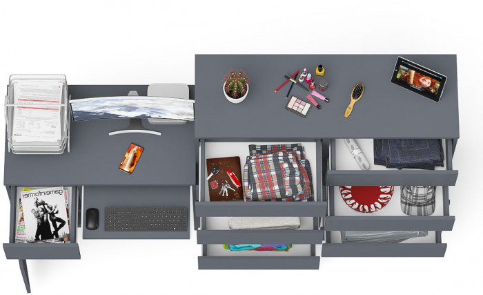 Мори Стол компьютерный МС-1 левый + Комод МК1200.10, цвет графит, ШхГхВ 210,4х50х115 см., выдвижной ящик слева, НЕ универсальная сборка