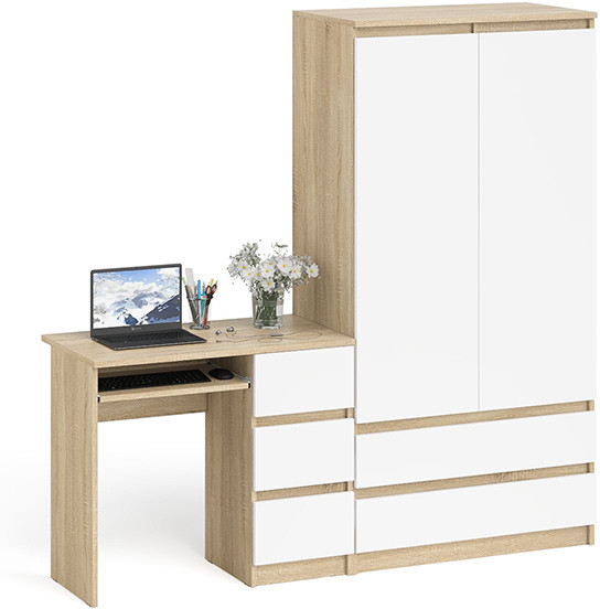 Мори Стол компьютерный МС-6 правый + Шкаф МШ900.1, цвет дуб сонома/белый, ШхГхВ 180,4х50,4х179,6 см., выдвижные ящики справа, НЕ универсальная сборка