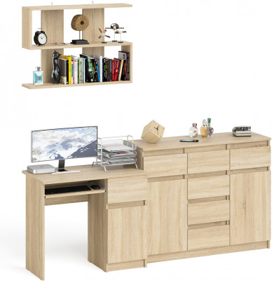 Мори Стол компьютерный МС-1 правый + Комод МК1200.4 + Полка 900, цвет дуб сонома, ШхГхВ 210,4х50х209,6 см., НЕ универсальная сборка