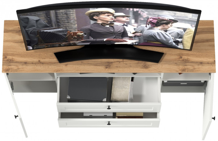 Остин 16.47 Тумба под ТВ, белый шагрень/дуб крафт золотой